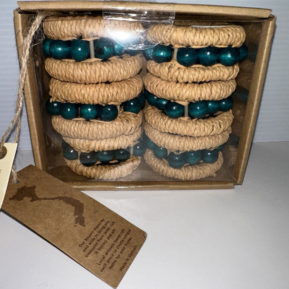 NEW 6 VEITNAM MADE Napkin Rings Tan Green - Picture 6 of 7